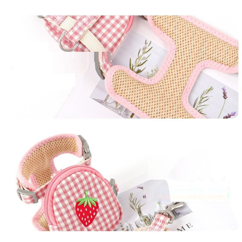 Smaller Pooch Plaid Chest Harness with Pouch and Leash