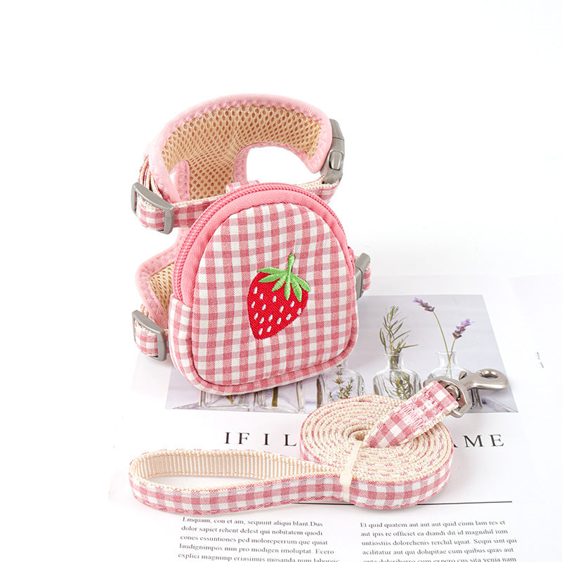 Smaller Pooch Plaid Chest Harness with Pouch and Leash