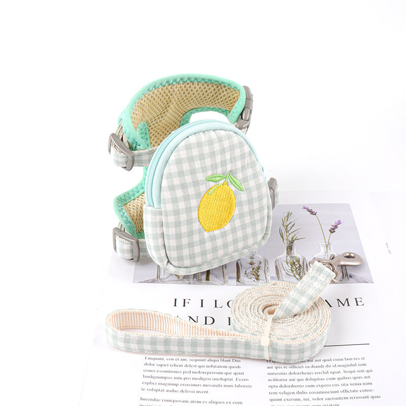 Smaller Pooch Plaid Chest Harness with Pouch and Leash