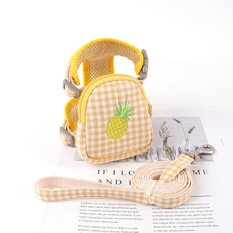 Smaller Pooch Plaid Chest Harness with Pouch and Leash