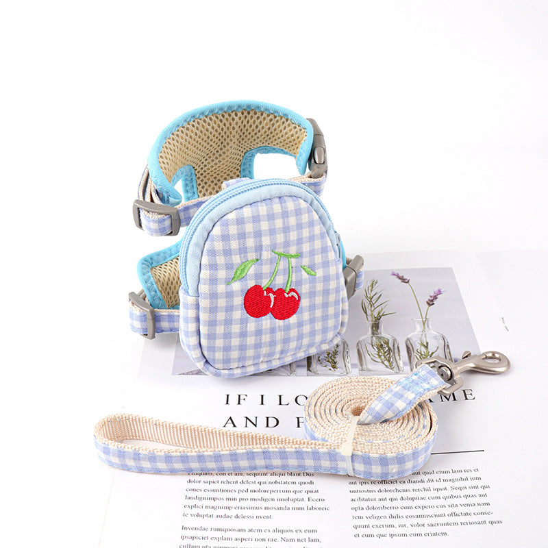 Smaller Pooch Plaid Chest Harness with Pouch and Leash